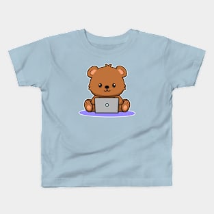 Cartoon Bear on Computer Kids T-Shirt